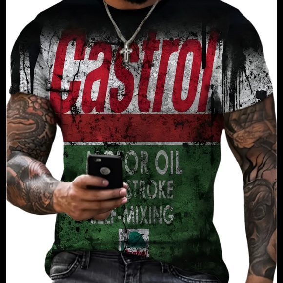 Castrol Men's Short Sleeve Graphic Tee - Black, Red, Green - Picture 1 of 2